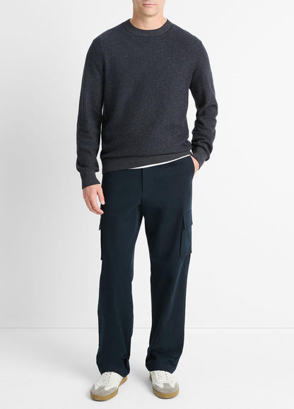 VINCE Men Geo-Jacquard Wool-Blend Crew Neck Sweater in Crew Neck COASTAL BLUE/MEDIUM HEATHER GREY