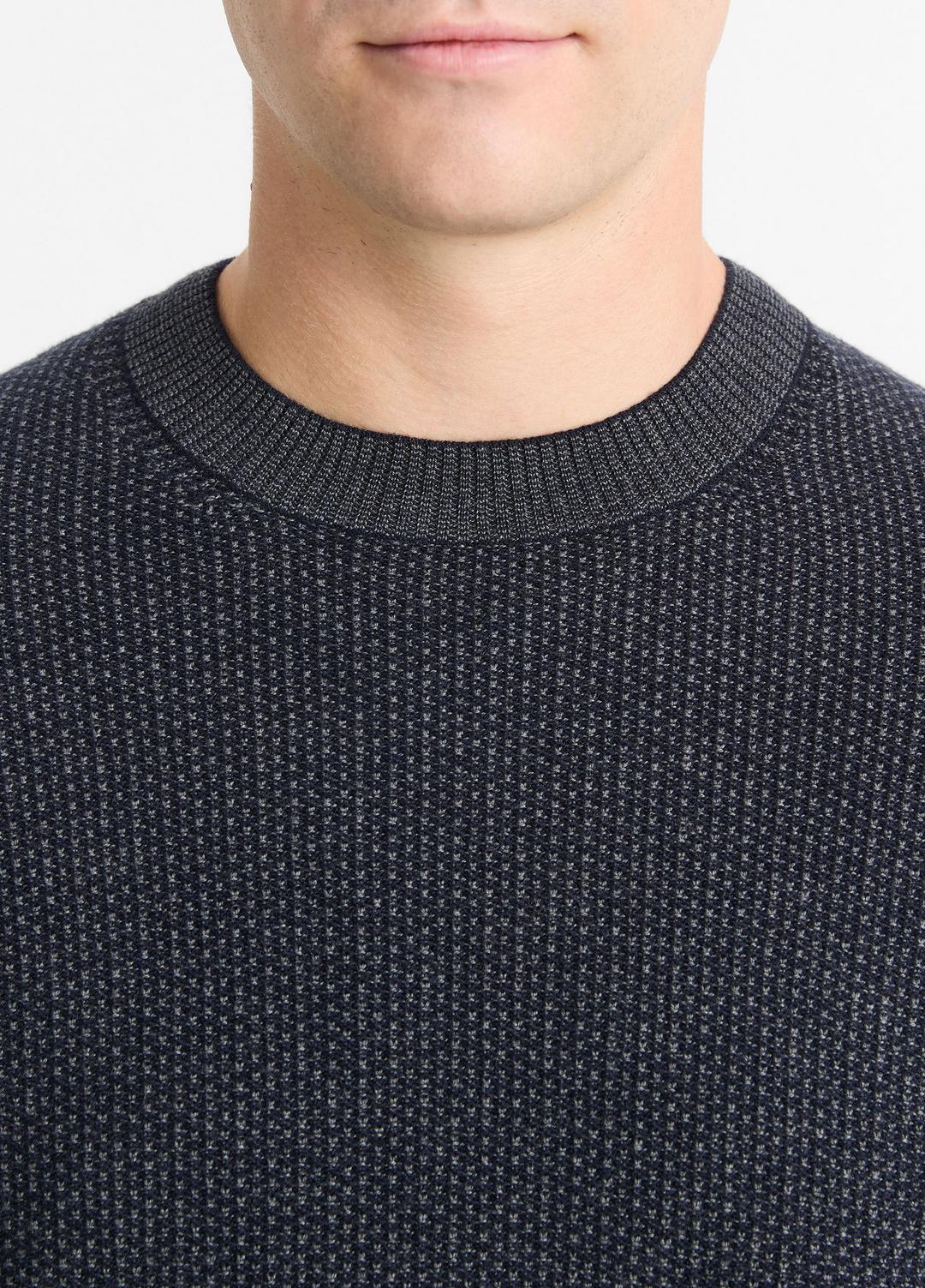 VINCE Men Geo-Jacquard Wool-Blend Crew Neck Sweater in Crew Neck COASTAL BLUE/MEDIUM HEATHER GREY