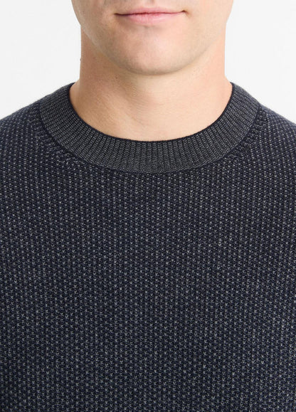 VINCE Men Geo-Jacquard Wool-Blend Crew Neck Sweater in Crew Neck COASTAL BLUE/MEDIUM HEATHER GREY