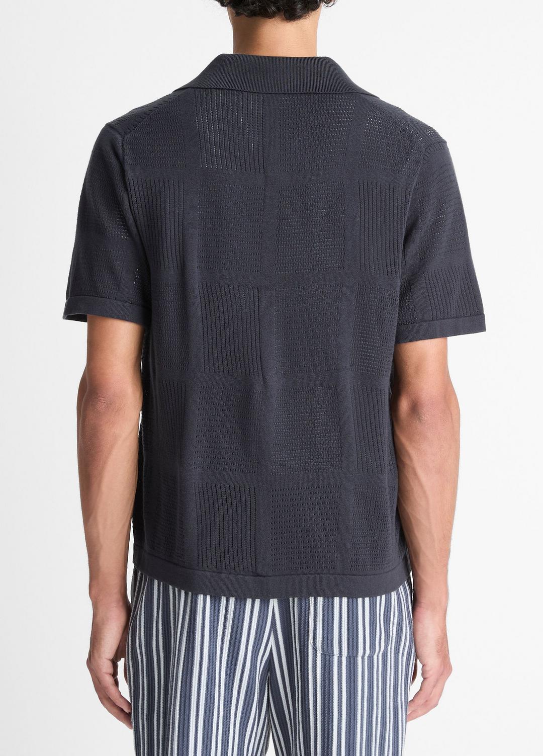 VINCE Men Patchwork Pointelle Short-Sleeve Shirt in Short Sleeve LIGHT COASTAL BLUE