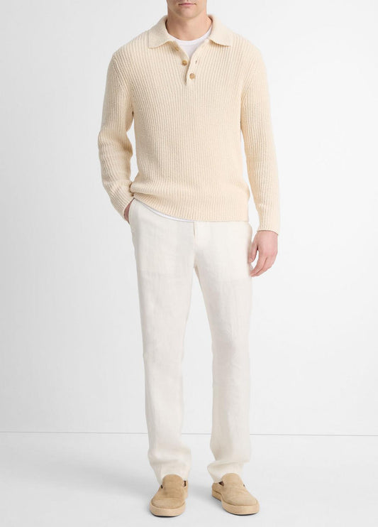 VINCE Men Shaker Italian Cotton-Blend Polo Sweater in Sweaters BONE