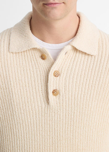 VINCE Men Shaker Italian Cotton-Blend Polo Sweater in Sweaters BONE