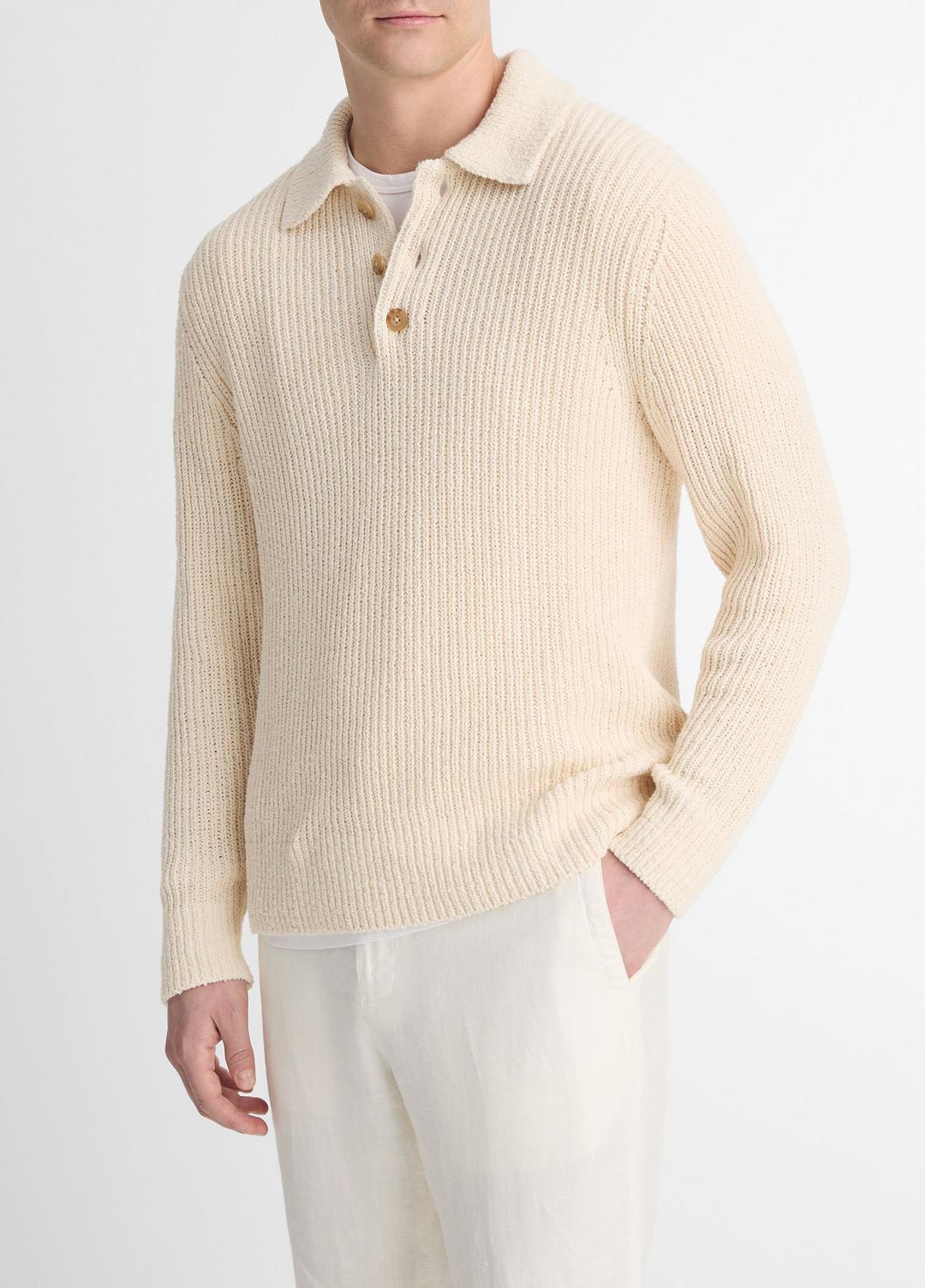 VINCE Men Shaker Italian Cotton-Blend Polo Sweater in Sweaters BONE