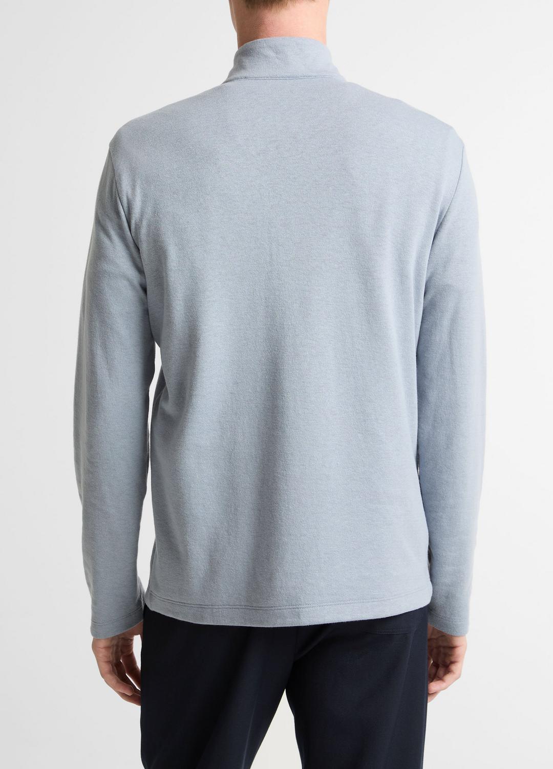 VINCE Men Double-Face Cotton-Blend Quarter-Zip Pullover in Quarter Zip STEEL BLUE/STUDIO
