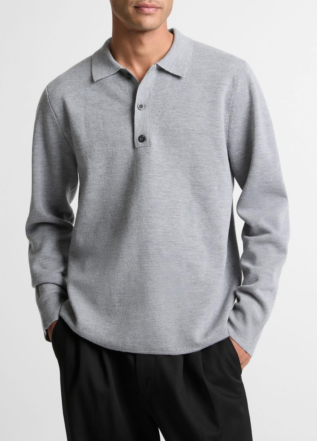 VINCE Men Italian Merino Wool Milano Polo Sweater in Sweaters HEATHER GREY