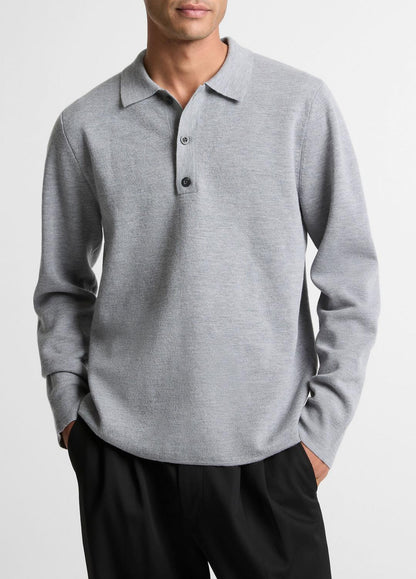 VINCE Men Italian Merino Wool Milano Polo Sweater in Sweaters HEATHER GREY