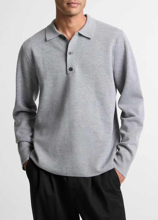 VINCE Men Italian Merino Wool Milano Polo Sweater in Sweaters HEATHER GREY