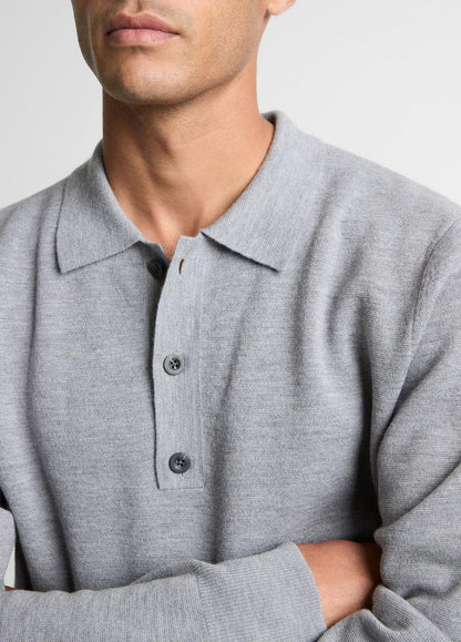 VINCE Men Italian Merino Wool Milano Polo Sweater in Sweaters HEATHER GREY