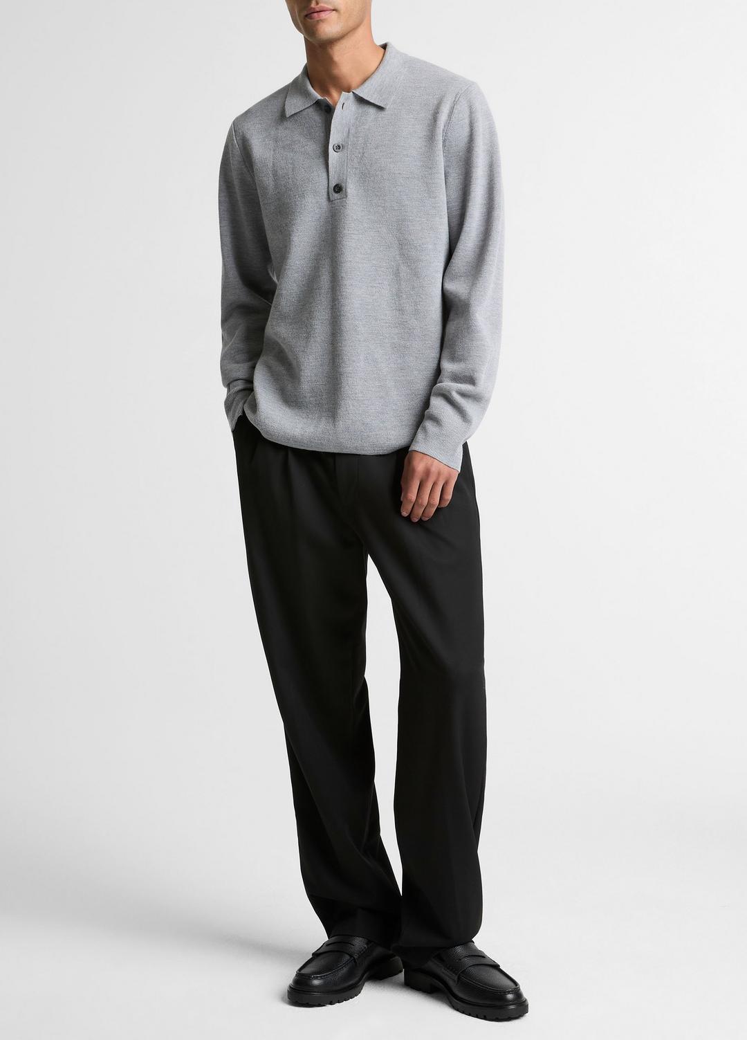 VINCE Men Italian Merino Wool Milano Polo Sweater in Sweaters HEATHER GREY