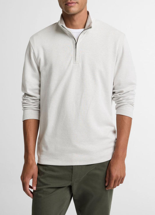 VINCE Men Double-Face Cotton-Blend Quarter-Zip Pullover in Quarter Zip OFF WHITE/JET