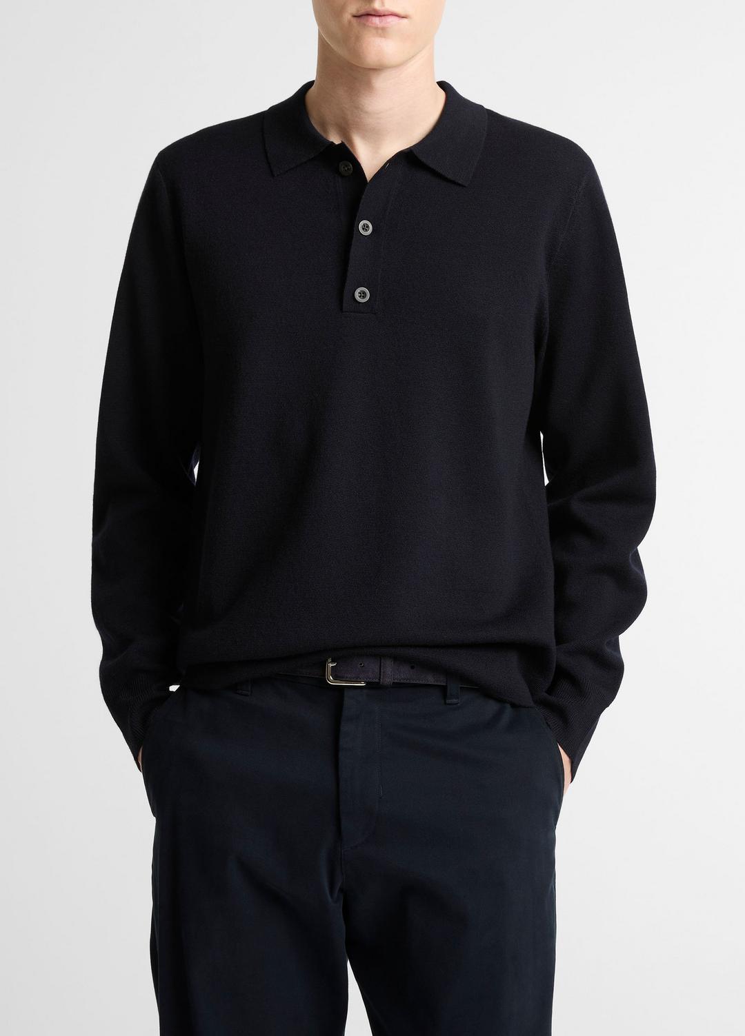 VINCE Men Italian Merino Wool Milano Polo Sweater in Sweaters COASTAL BLUE