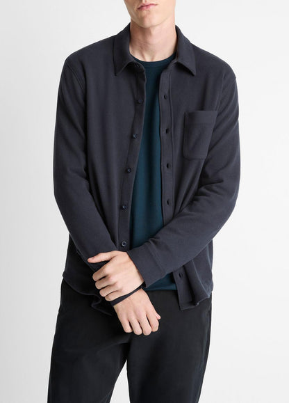 VINCE Men Knit Cotton-Blend Button-Front Shirt in Long Sleeve COASTAL BLUE