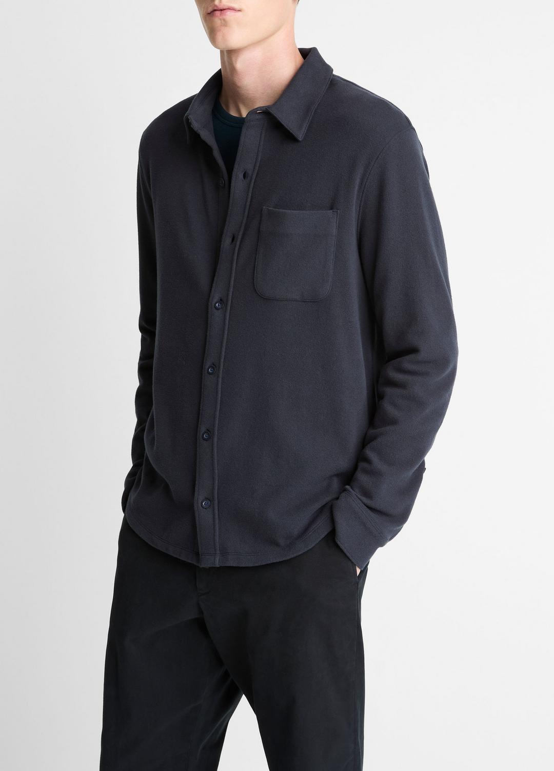 VINCE Men Knit Cotton-Blend Button-Front Shirt in Long Sleeve COASTAL BLUE