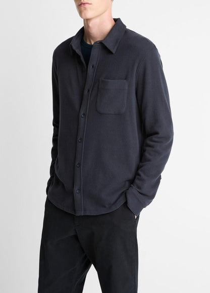 VINCE Men Knit Cotton-Blend Button-Front Shirt in Long Sleeve COASTAL BLUE