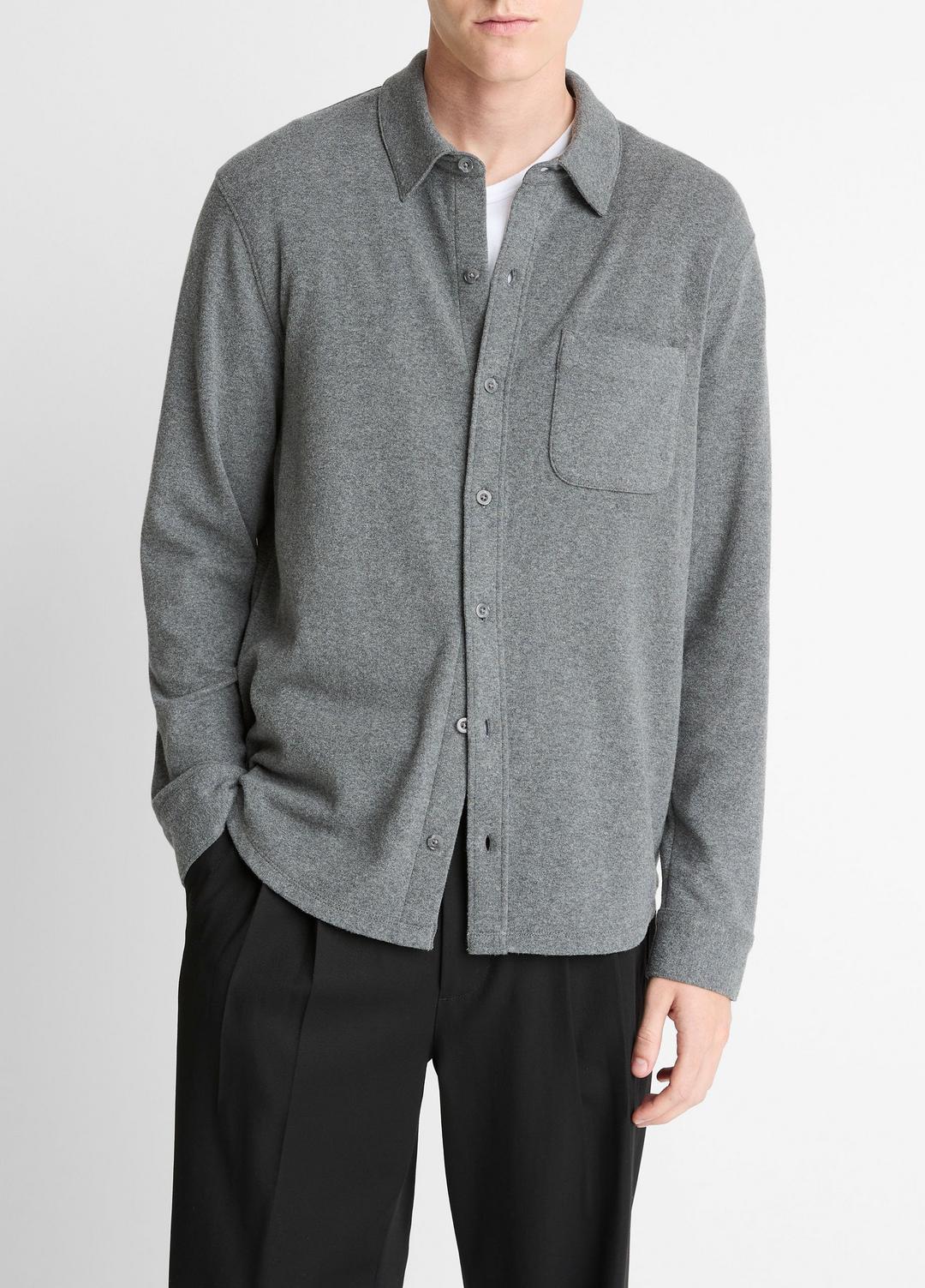 VINCE Men Knit Cotton-Blend Button-Front Shirt in Long Sleeve MEDIUM HEATHER GREY