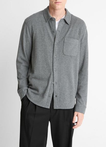 VINCE Men Knit Cotton-Blend Button-Front Shirt in Long Sleeve MEDIUM HEATHER GREY