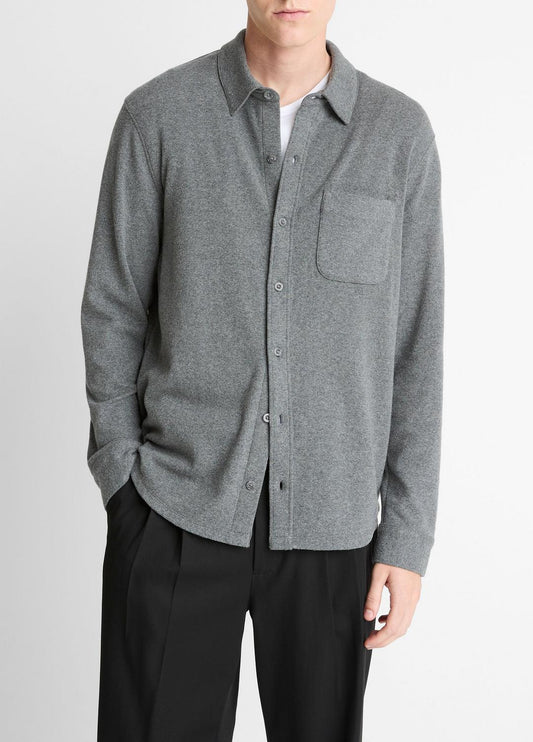 VINCE Men Knit Cotton-Blend Button-Front Shirt in Long Sleeve MEDIUM HEATHER GREY