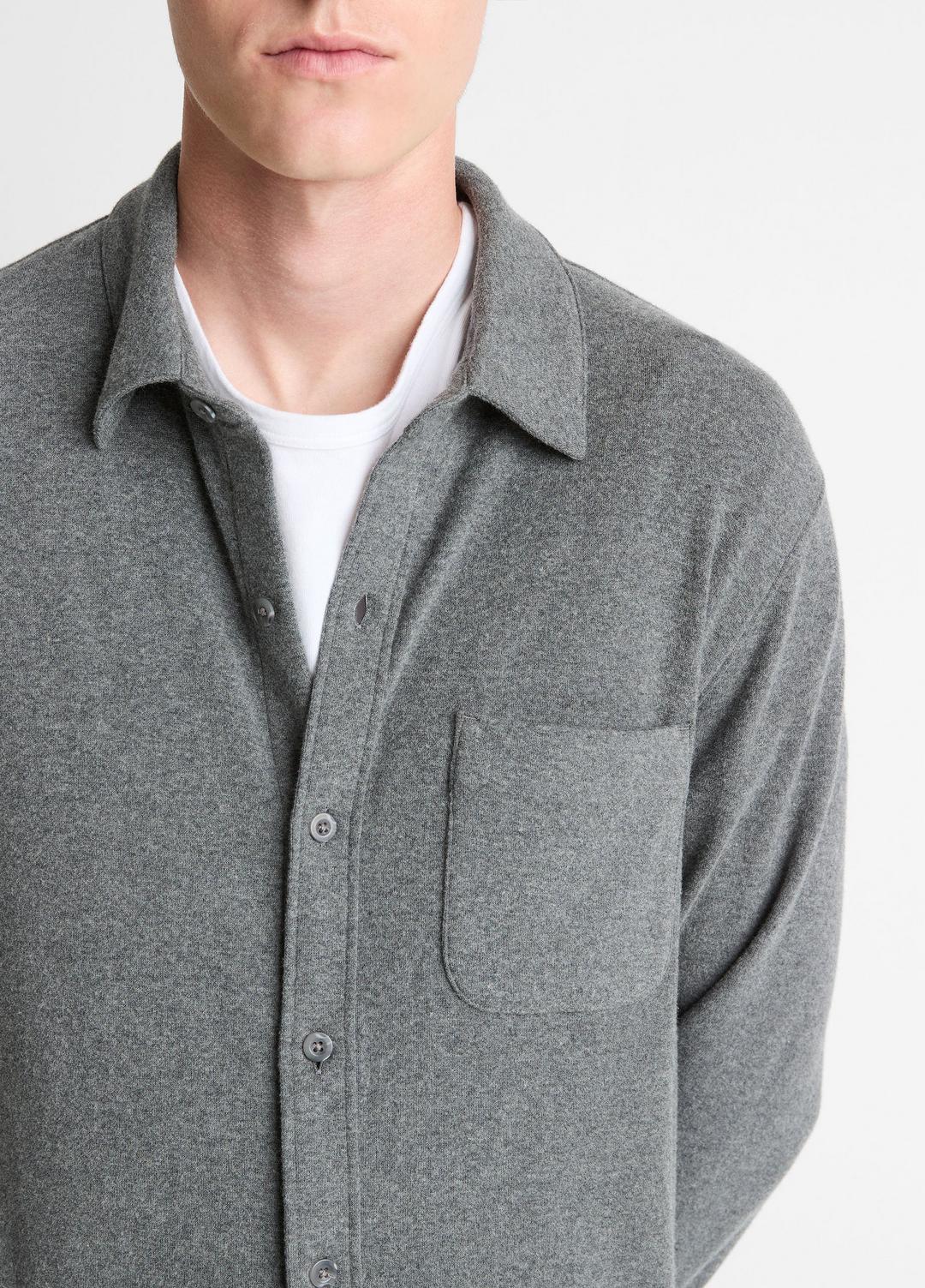 VINCE Men Knit Cotton-Blend Button-Front Shirt in Long Sleeve MEDIUM HEATHER GREY