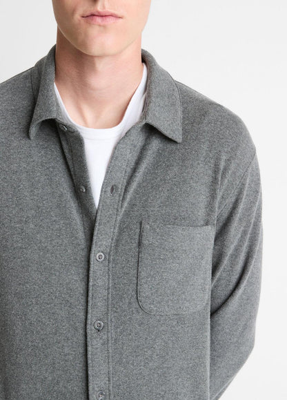 VINCE Men Knit Cotton-Blend Button-Front Shirt in Long Sleeve MEDIUM HEATHER GREY