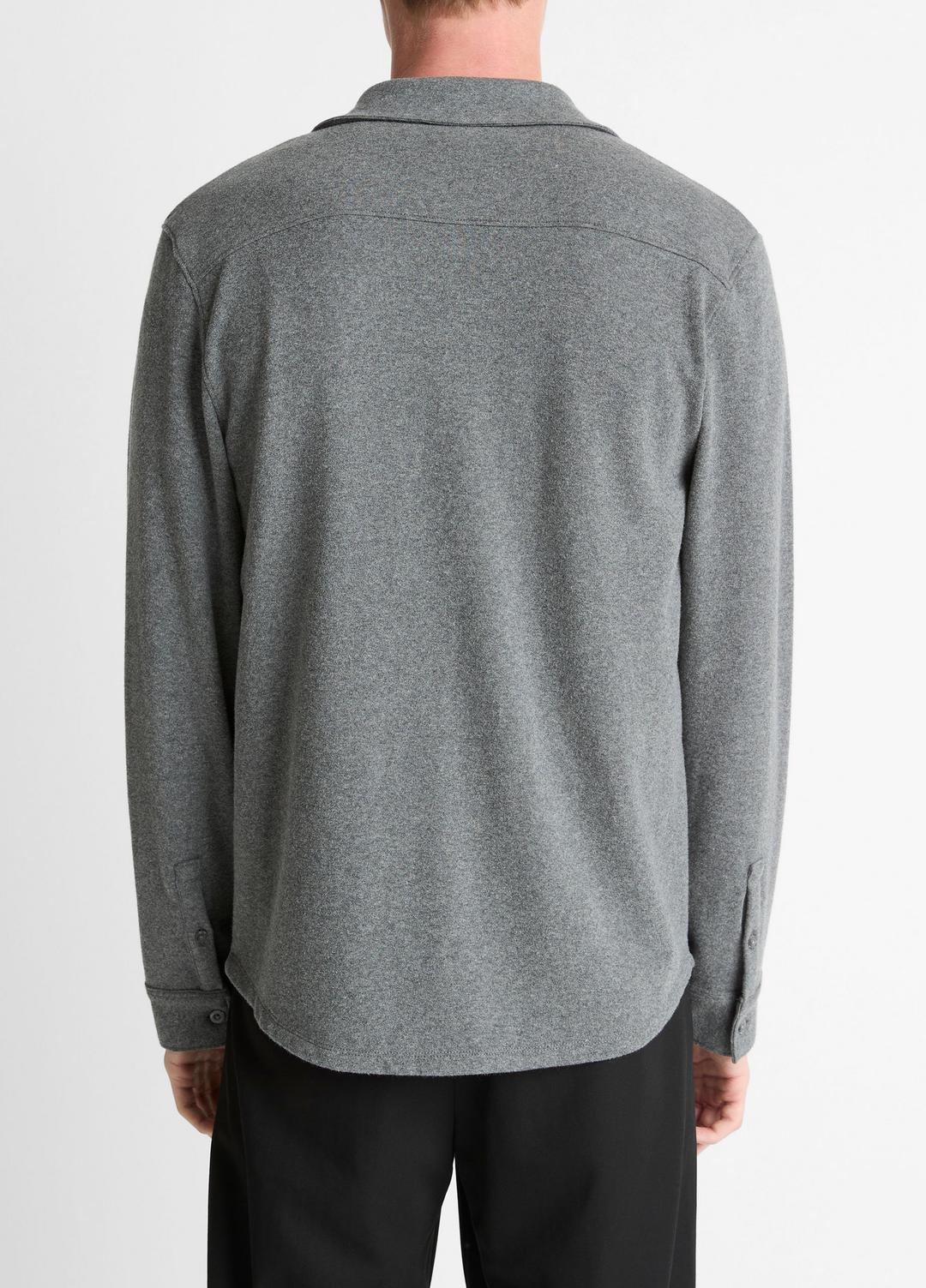 VINCE Men Knit Cotton-Blend Button-Front Shirt in Long Sleeve MEDIUM HEATHER GREY