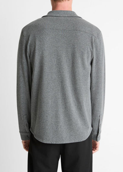 VINCE Men Knit Cotton-Blend Button-Front Shirt in Long Sleeve MEDIUM HEATHER GREY