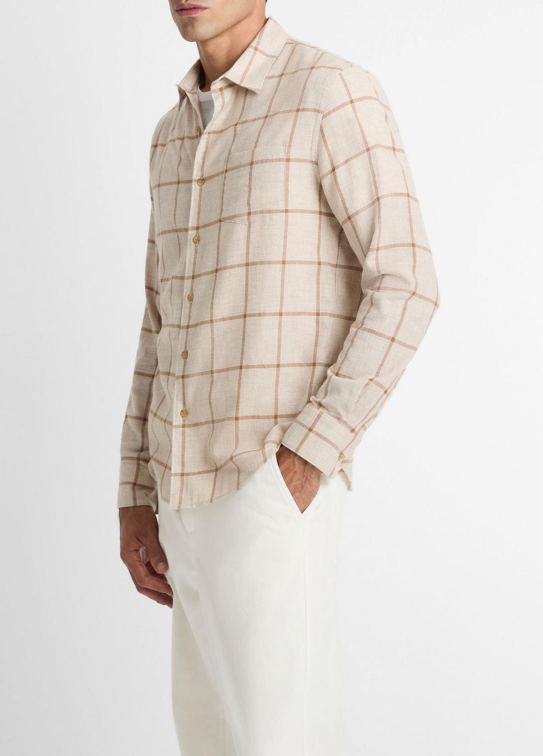 VINCE Men Rockery Plaid Cotton Button-Front Shirt in Long Sleeve HEATHER OATMEAL/WALNUT