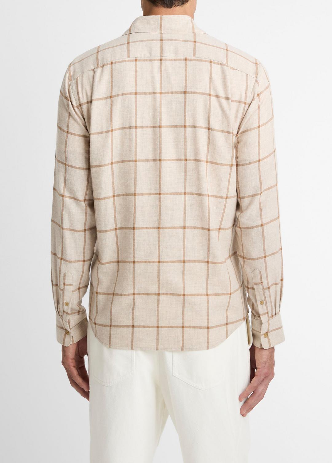 VINCE Men Rockery Plaid Cotton Button-Front Shirt in Long Sleeve HEATHER OATMEAL/WALNUT