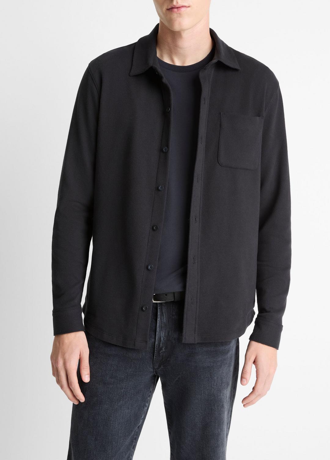 VINCE Men Knit Cotton-Blend Button-Front Shirt in Long Sleeve BLACK
