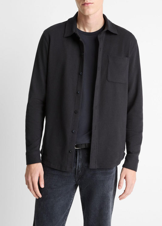 VINCE Men Knit Cotton-Blend Button-Front Shirt in Long Sleeve BLACK
