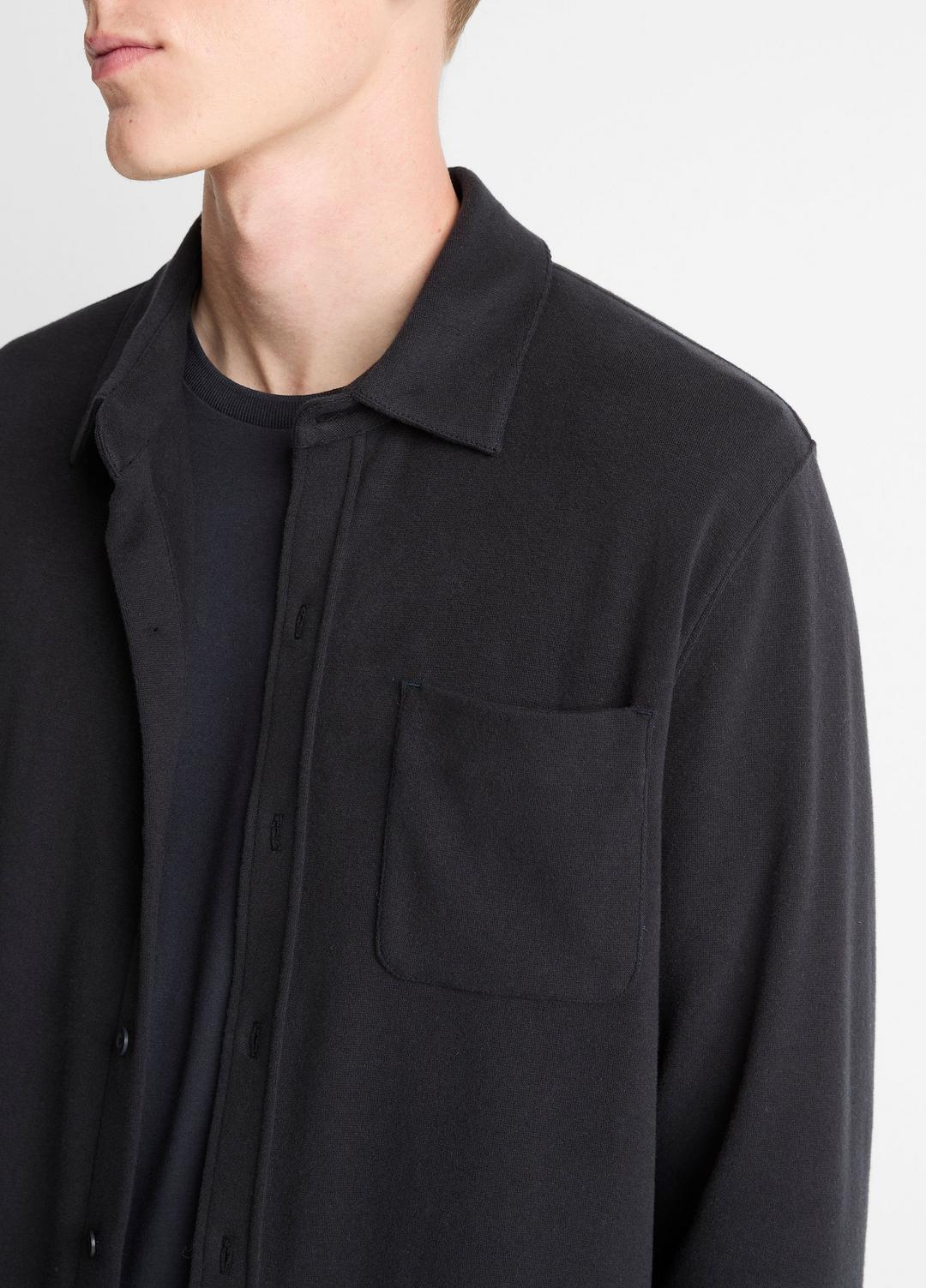 VINCE Men Knit Cotton-Blend Button-Front Shirt in Long Sleeve BLACK
