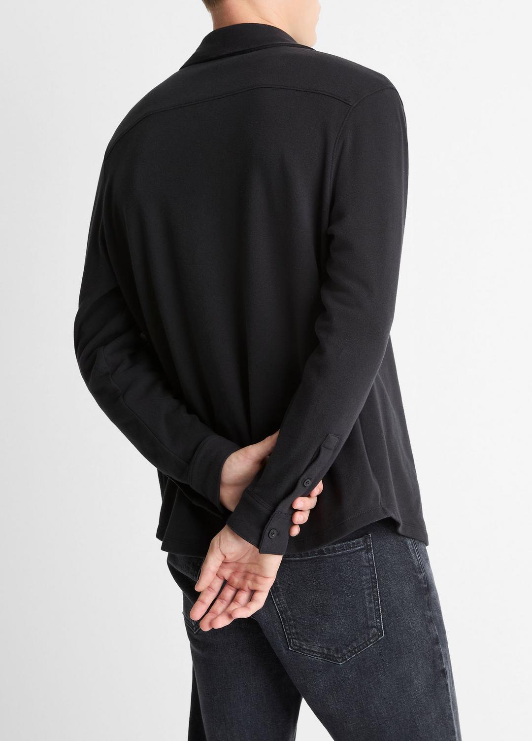 VINCE Men Knit Cotton-Blend Button-Front Shirt in Long Sleeve BLACK