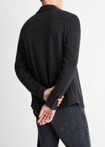 VINCE Men Knit Cotton-Blend Button-Front Shirt in Long Sleeve BLACK