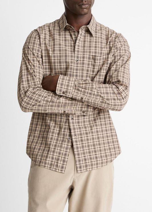 VINCE Men Great Falls Plaid Cotton Button-Front Shirt in Long Sleeve RIVER SAND/MISSION