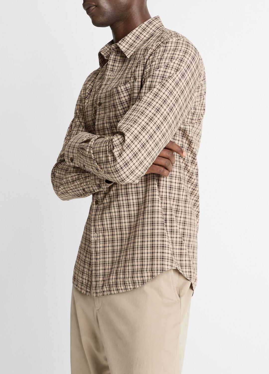 VINCE Men Great Falls Plaid Cotton Button-Front Shirt in Long Sleeve RIVER SAND/MISSION