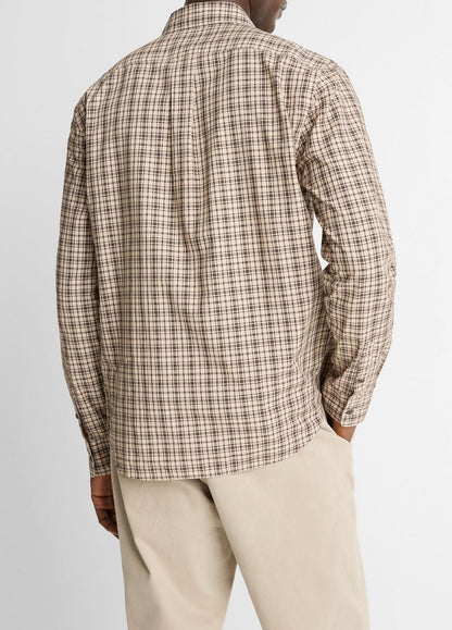 VINCE Men Great Falls Plaid Cotton Button-Front Shirt in Long Sleeve RIVER SAND/MISSION