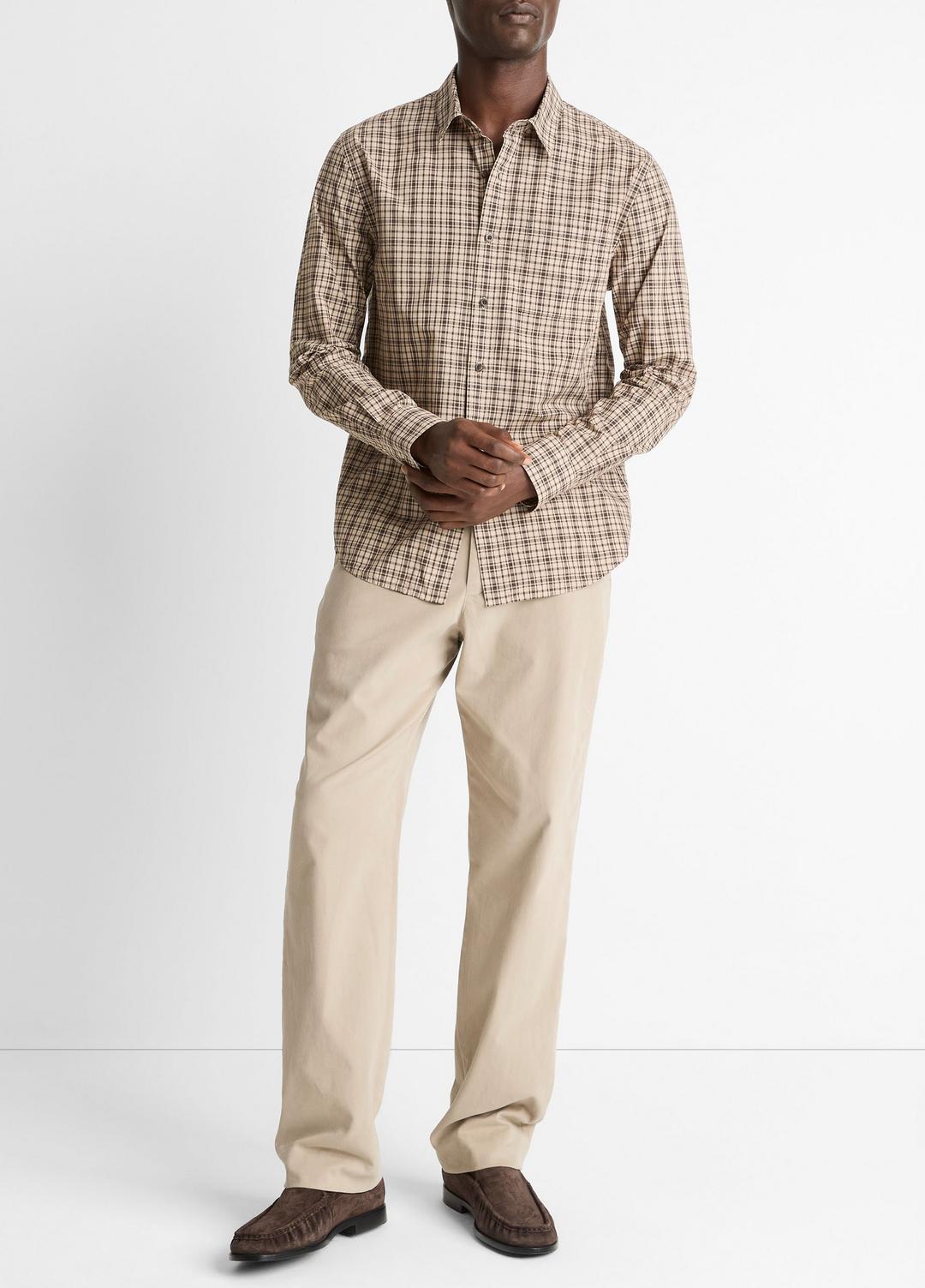 VINCE Men Great Falls Plaid Cotton Button-Front Shirt in Long Sleeve RIVER SAND/MISSION