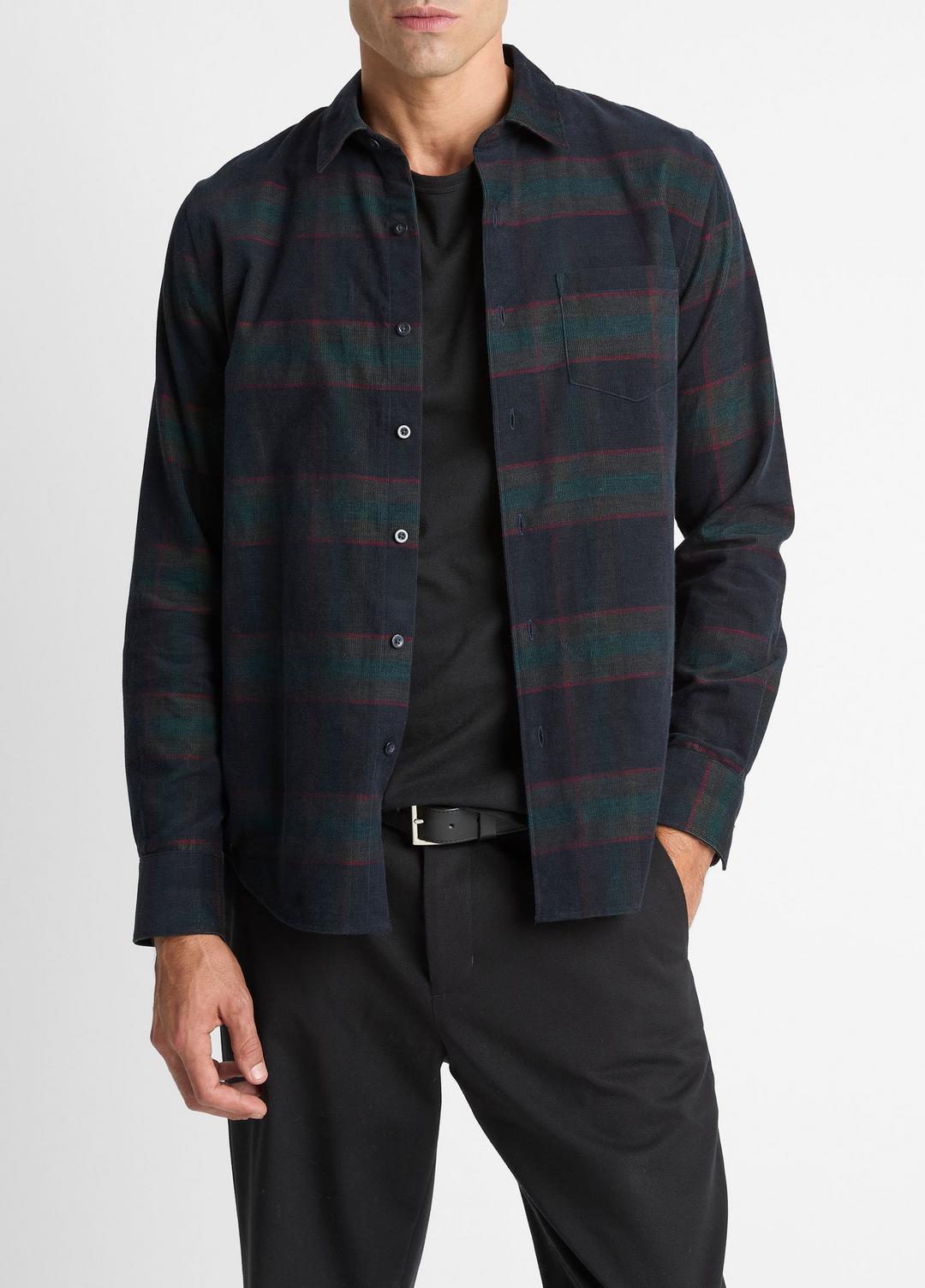 VINCE Men Holme Plaid Cotton Button-Front Shirt in Long Sleeve COASTAL COMBO
