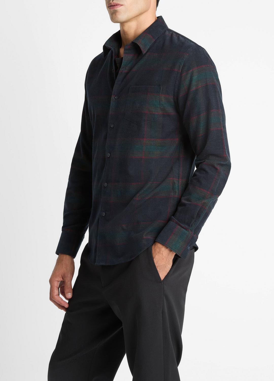 VINCE Men Holme Plaid Cotton Button-Front Shirt in Long Sleeve COASTAL COMBO