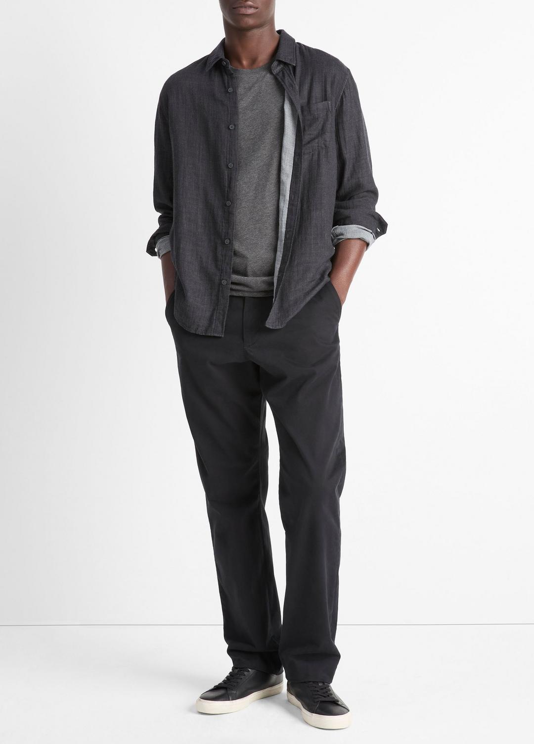 VINCE Men Double Face Long Sleeve in Long Sleeve HEATHER BLACK