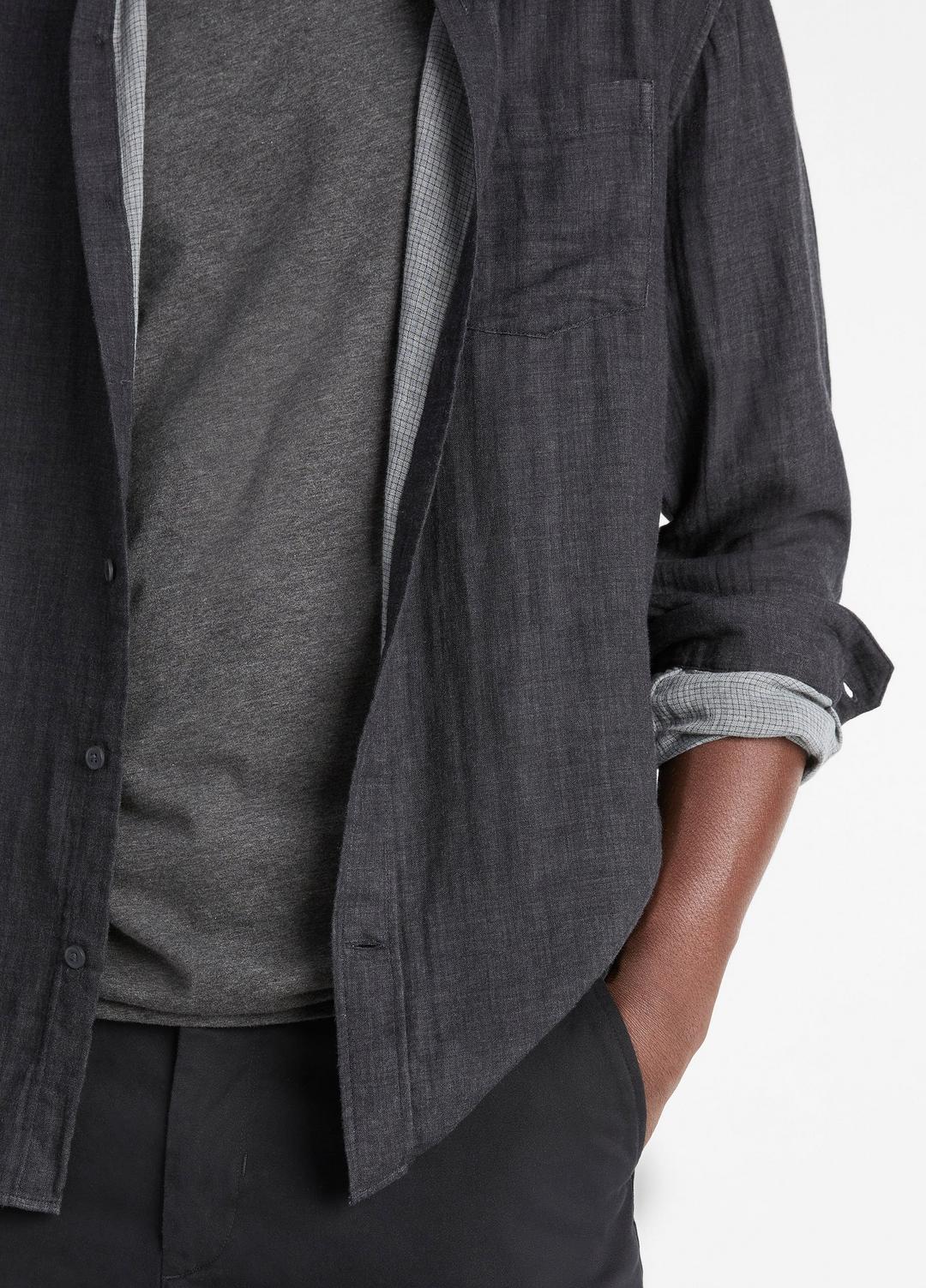 VINCE Men Double Face Long Sleeve in Long Sleeve HEATHER BLACK