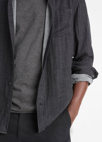 VINCE Men Double Face Long Sleeve in Long Sleeve HEATHER BLACK