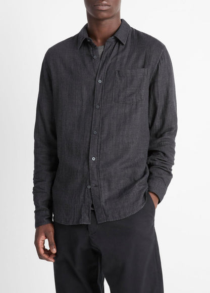 VINCE Men Double Face Long Sleeve in Long Sleeve HEATHER BLACK