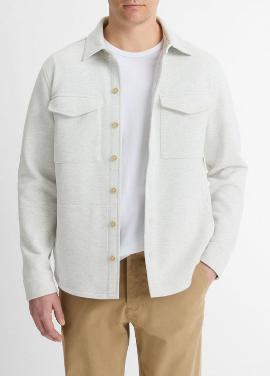 VINCE Men Double-Knit Cotton-Blend Piqué Shirt Jacket in Shirt Jackets HEATHER WHITE/LIGHT HEATHER GREY