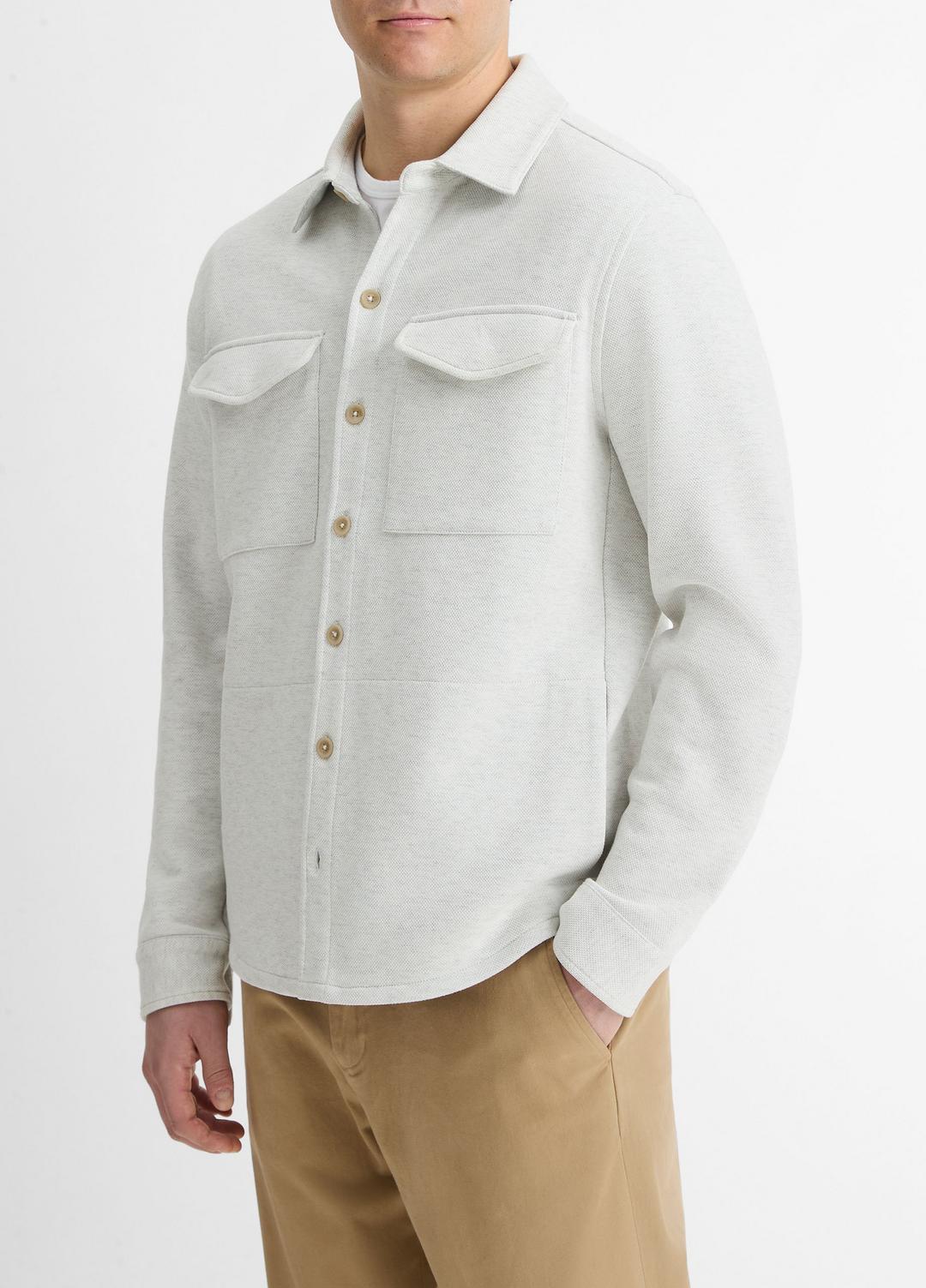 VINCE Men Double-Knit Cotton-Blend Piqué Shirt Jacket in Shirt Jackets HEATHER WHITE/LIGHT HEATHER GREY