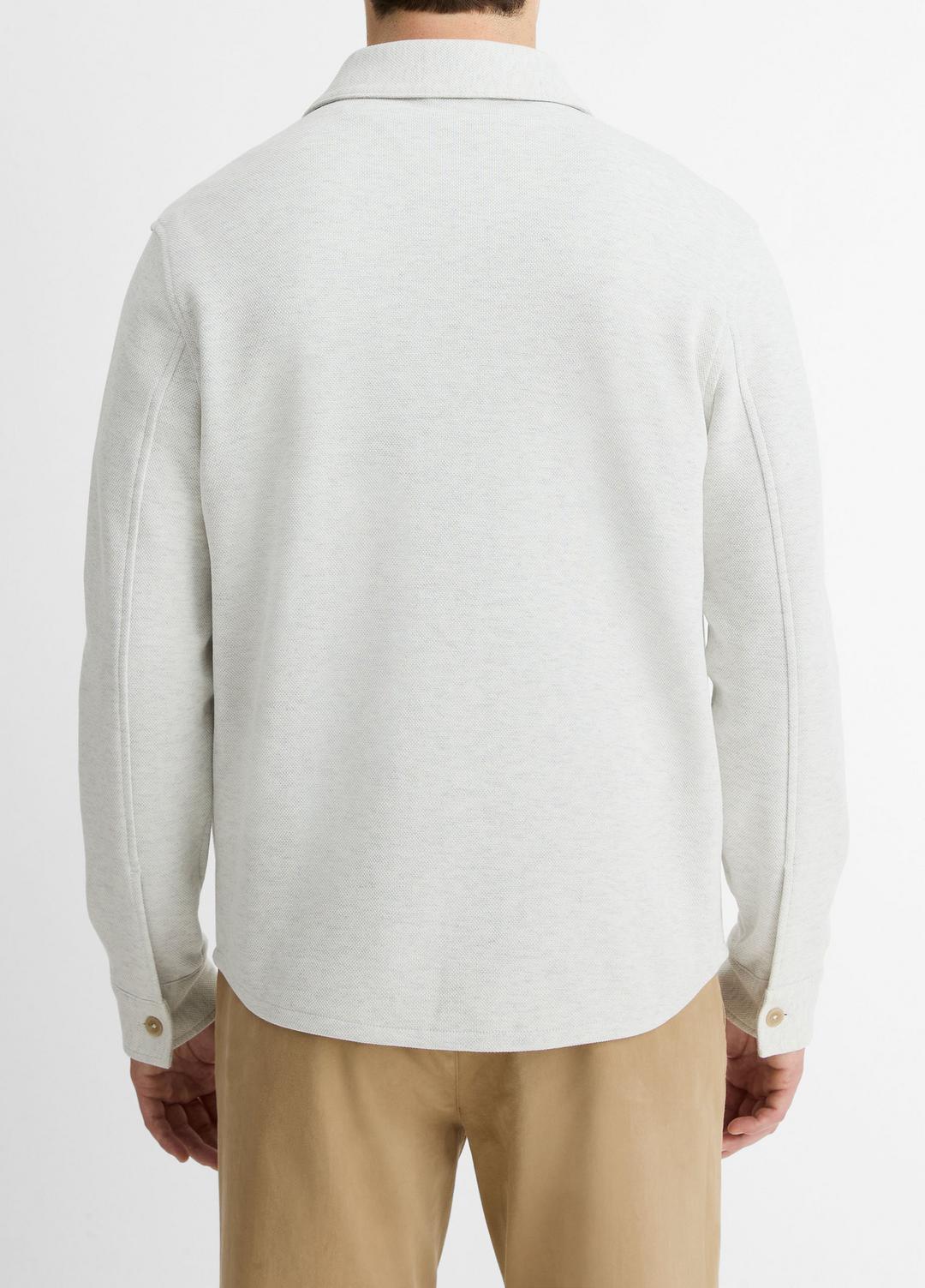 VINCE Men Double-Knit Cotton-Blend Piqué Shirt Jacket in Shirt Jackets HEATHER WHITE/LIGHT HEATHER GREY