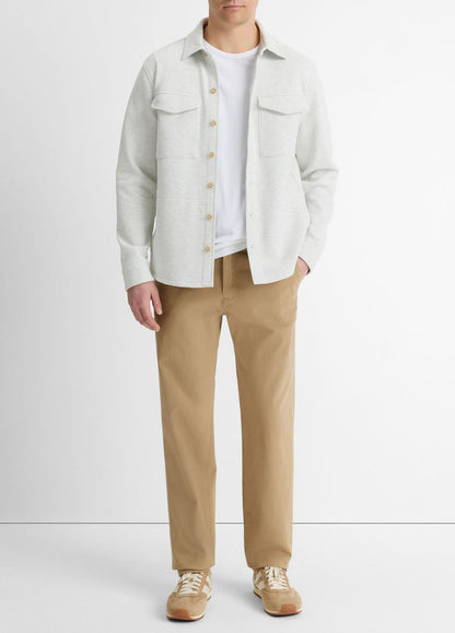 VINCE Men Double-Knit Cotton-Blend Piqué Shirt Jacket in Shirt Jackets HEATHER WHITE/LIGHT HEATHER GREY