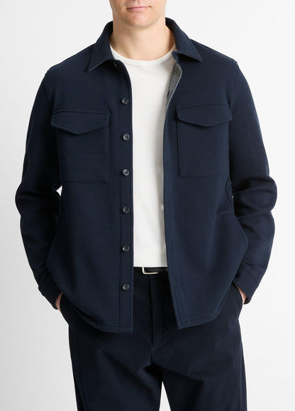 VINCE Men Double-Knit Cotton-Blend Piqué Shirt Jacket in Shirt Jackets COASTAL BLUE/MEDIUM GREY