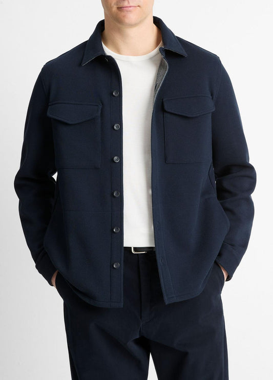 VINCE Men Double-Knit Cotton-Blend Piqué Shirt Jacket in Shirt Jackets COASTAL BLUE/MEDIUM GREY