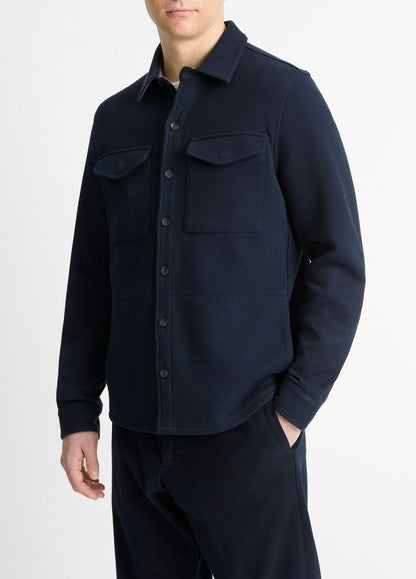 VINCE Men Double-Knit Cotton-Blend Piqué Shirt Jacket in Shirt Jackets COASTAL BLUE/MEDIUM GREY