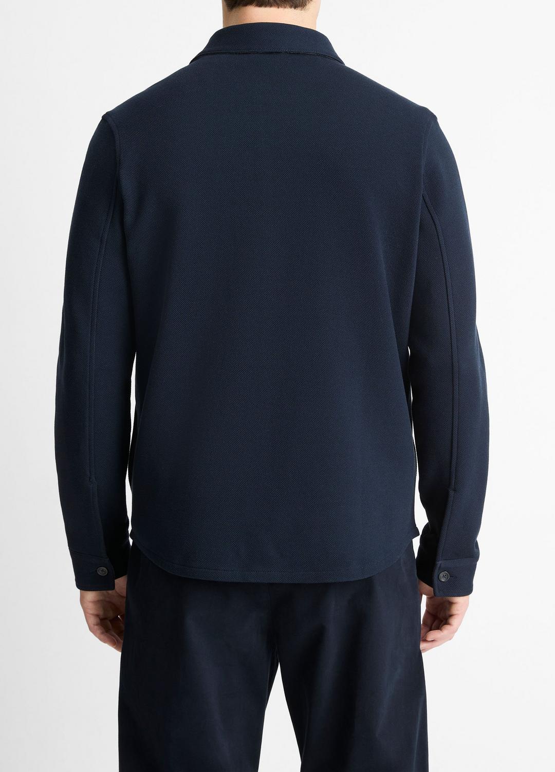 VINCE Men Double-Knit Cotton-Blend Piqué Shirt Jacket in Shirt Jackets COASTAL BLUE/MEDIUM GREY